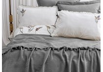 Постельное белье Washed Cotton Saheser - Eveline Antrasit с вышивкой и покрывалом пике (Turkey), евро